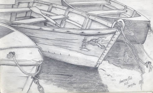 sketched boats
